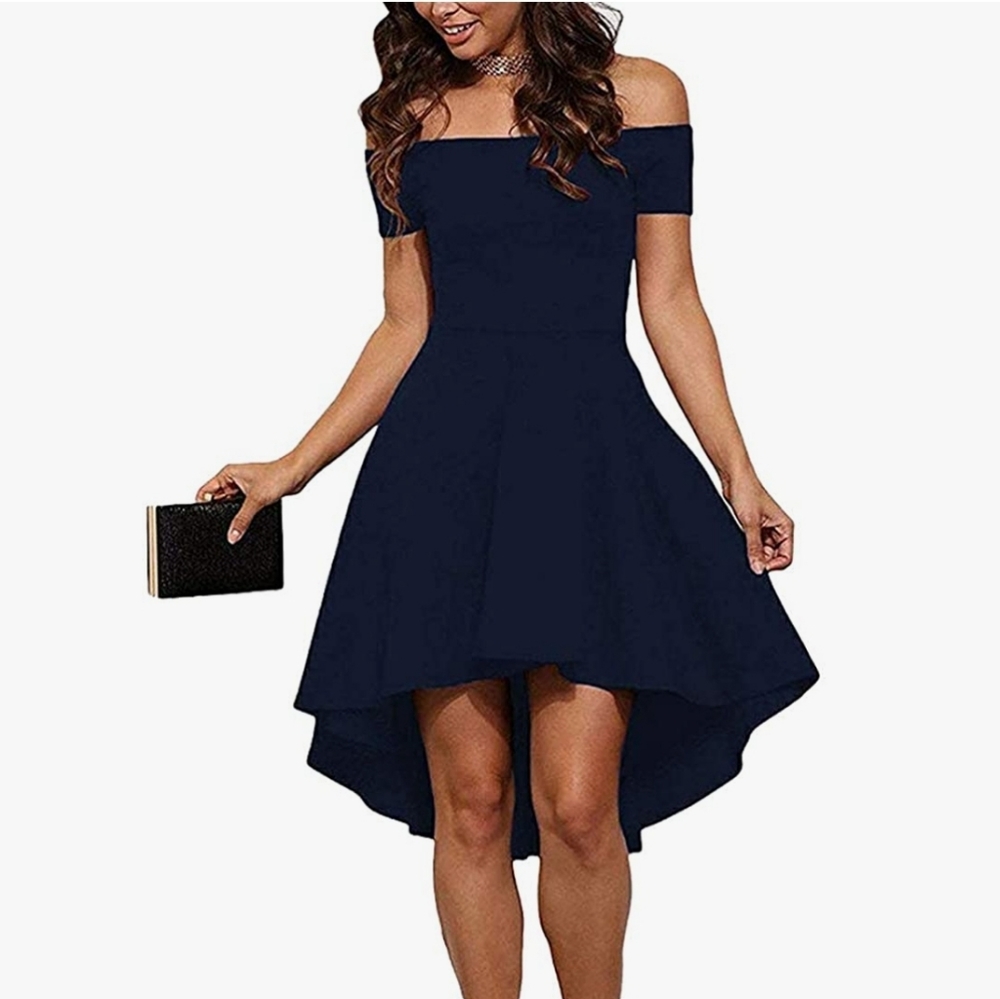 CUQY Womens Off The Shoulder High Low Hem